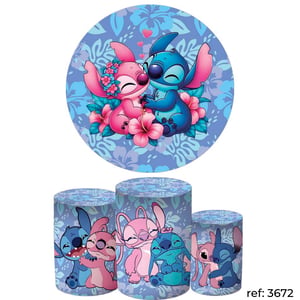 Stitch & Angel - Kit Festa (Painel 150cm + Trio de Cilindros)