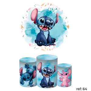 Stitch & Angel - Kit Festa (Painel 150cm + Trio de Cilindros)