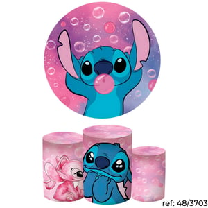 Stitch & Angel - Kit Festa (Painel 150cm + Trio de Cilindros)