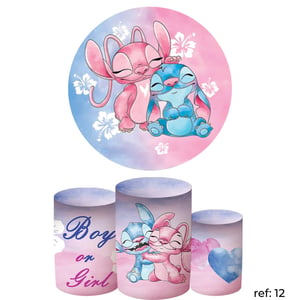 Stitch & Angel - Kit Festa (Painel 150cm + Trio de Cilindros)