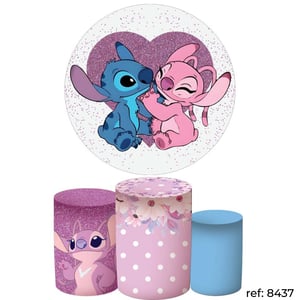 Stitch & Angel - Kit Festa (Painel 150cm + Trio de Cilindros)