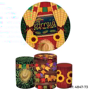 Festa Junina/Arraiá - Kit Festa (Painel 150cm + Trio de Cilindros) Helanca    Elástico a toda volta Veste fácil