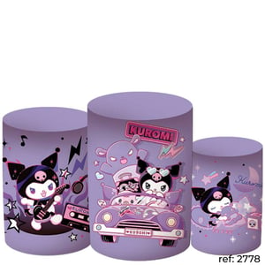 Kuromi - Trio de Capas de Cilindros Helanca    Elástico a toda volta 