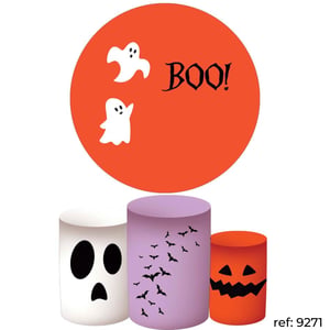 Halloween - Kit Festa (Painel 150cm + Trio de Cilindros) Helanca    Elástico a toda volta Veste fácil