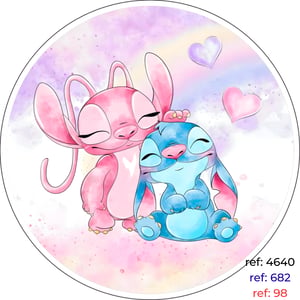Stitch e Angel - Capa de Painel Redondo Helanca    Elástico a toda volta 