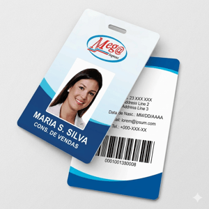 Crachá Personalizado PVC PVC branco 0,76 mm 5,5X8,5CM 4x4 Impressão Frente e verso Sem verniz Canto arredondado + furo 