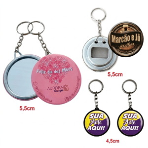 Chaveiros Bottons Personalizados   Dupla Face/ Espelho / Abridor de Garrafa Redondo - Personalizado frente e verso Formato Redondo / Formato de imagem,Corel, PDF,JPEG ou PNG Papel fotográfico  Impressão digital em qualidade fotográfica, sem limite de cores /  Acabamento em plástico de poliéster Os produtos não são embalados individualmente / Valores para arte UNICA