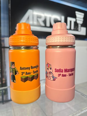 Garrafa Térmica 350ml com Gravação Fiber Laser   azul - rosa - preto - laranja   