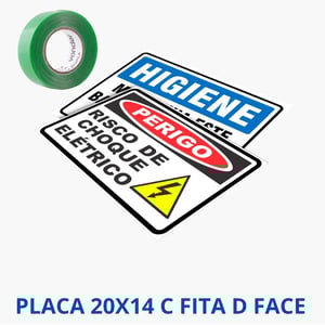 Placa PS 2mm 20x14 Adesivada Frente + Dupla Face PS 2mm + Adesivo Vinil Brilho + Fita Dupla Face 20x14 cm 4x0 (Frente Colorida, Verso em Branco)   