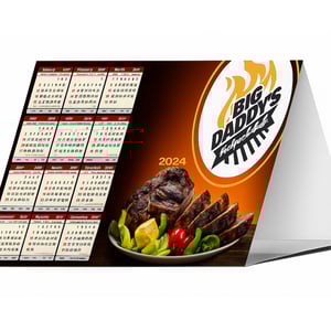 Calendário de Mesa | Couchê 300g | 4x0 | 320x130mm | Verniz UV Total Frente Couchê 300g 360mm x 147mm (com sangria) 4x0 Verniz UV Total Frente Batente, Faca calendario basico 