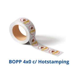 Rótulo Bobina BOPP C/ Hotstamping BOPP Branco 120g (Bobina) Tamanho Personalizado 4x0 Sem verniz Laminação Fosca Frente e Hot Stamping 