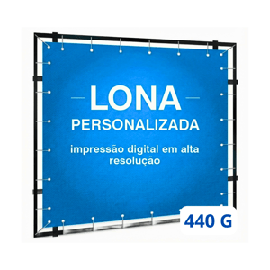 Lona com Bainha e Ilhós |440g Brilho ou Fosca Lona 440g Largura máxima sem emenda: 3,20m 4x0 (Só Frente)  Bainha e Ilhós *** Garantia 1 ano. Durabilidade de 1 a 2 anos (área externa)