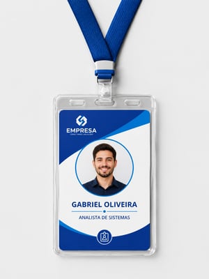 Crachá em PVC personalizado PVC 8,5X5,3CM 4x0 Brilho Corte com cantos arredondados, case e cordão simples 
