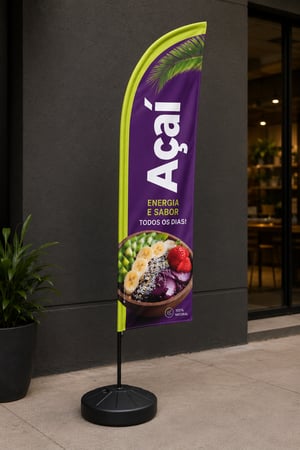 Wind banner tecido 100% poliester 2,80x50cm 4x0 fosco corte personalizado 