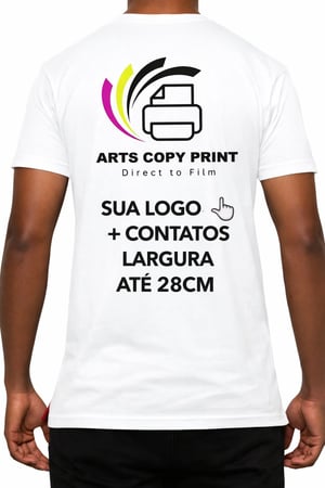Camiseta Personalizada  Branca Poliéster Tecido Malha Poliéster com estampa frente e verso    