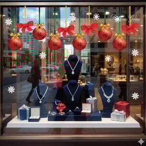 Adesivo bolas e laços natalinas - vitrine aérea