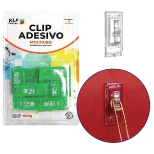 CLIP ADESIVO MULTIUSO FIXACAO C/10 unid. Clip adesivo para parede, com alça e gancho. 4,0 x 1,7 x 0,8 cm  Plástico Peso suportado: Até 600g Embalagem com 10 unid.