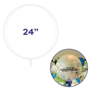 BALÃO REDONDO - BUBBLE BALLOON CRISTAL - 24 POL .      Este Balão Bubble de 24 pode ser personalizado de inúmeras maneiras, incluindo canetas especiais, adesivos, confetes, bolinhas de isopor, penas e Fios de LED.  Pode ser inflado com Infladores manuais, elétricos ou com gás hélio.