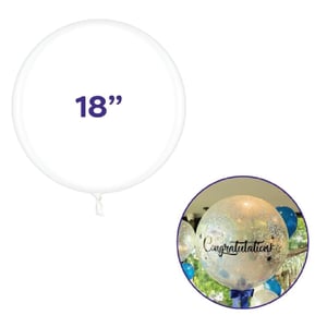 BALÃO REDONDO - BUBBLE BALLOON CRISTAL - 18 POL .      Este Balão Bubble de 18 pode ser personalizado de inúmeras maneiras, incluindo canetas especiais, adesivos, confetes, bolinhas de isopor, penas e Fios de LED.  Pode ser inflado com Infladores manuais, elétricos ou com gás hélio.