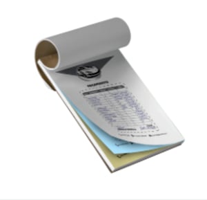 Bloco Autocopiativo Preto e Branco Papel Autocopiativo 56g - 3 vias 15x21cm 1x0 Sem Verniz Bloco com 100 folhas - 3 vias (50 fls 1ª via Branca | 50 fls 2ª via Azul | 50 fls 3ª via Amarela) + Grampo e picote padrão 