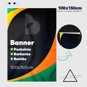 Banner - 100x150cm Lona 440g 100x150cm Impressão somente frente - 4x0  Bastão, ponteira e barbante 