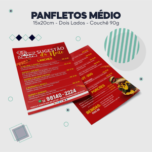 Panfleto Médio Dois Lados Couchê 90g 14x20cm Impressão frente e verso colorida - 4x4  Refile 