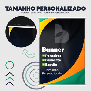 Banner - Tamanho Personalizado Lona 440g Personalizado Impressão somente frente - 4x0  Bastão, ponteira e barbante 