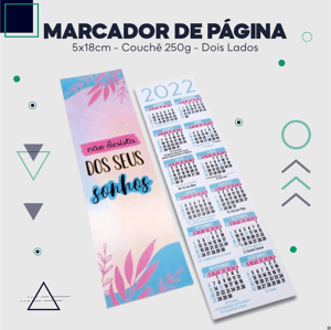 Marcador de Página Dois Lados Couchê 250g 5x18cm Impressão frente e verso Colorida - 4x4 UV Brilho Total Cantos Retos 