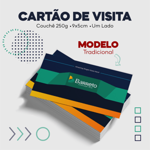 Cartão de Visita Só Frente Couchê 250g 9x5cm Impressão somente frente - 4x0 UV Brilho Total frente Cantos Retos 
