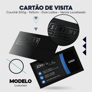 Cartão de Visita - Verniz Localizado Couchê 300g 9x5cm Impressão frente e verso colorida - 4x4 Verniz localizado Personalizado 