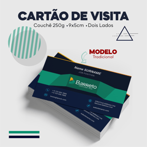 Cartão de Visita Frente e Verso Couchê 250g 9x5cm Impressão frente e verso colorida - 4x4 UV Brilho Total Frente Cantos Retos 
