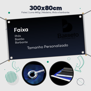 Faixa 300x80cm Lona Front Light 440g 300x80cm Impressão somente frente colorida - 4x0 Personalizado  