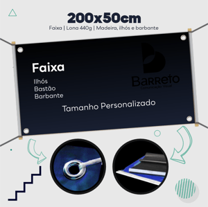 Faixa 200x50cm Lona Front Light 440g 200x50cm Impressão somente frente colorida - 4x0 Personalizado  