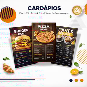 Cardápio Rigido -  Placa PS 1mm ou 2mm PS 21x30  ADESIVADO Cantos Retos 