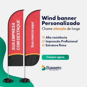 Wind Banner - Grande Tecido Poliéster 65x300cm Impressão frente e verso colorida - 4x4 Estrutura e Base Completa  