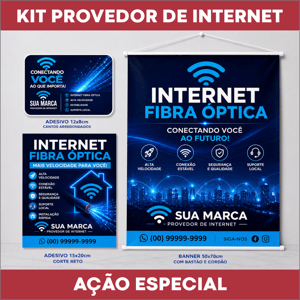 Kit com 200 adesivos para roteadores, 100 adesivos para caixas (poster) e 10 banners 50x70cm