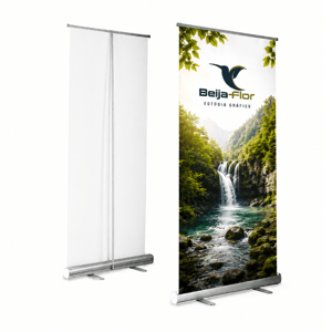 banner Roll UP - Tamanho 0,80 x 2,10 m Lona 380g 80 x 210 cm Colorido frente Fosco Lona + Base Produção após aprovação da arte.