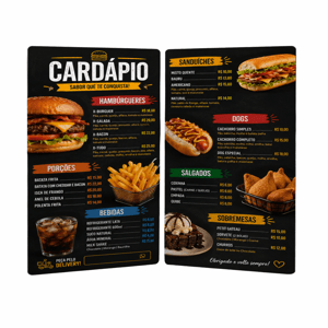 Cardápios A4 em PS laminado – 05 unidades