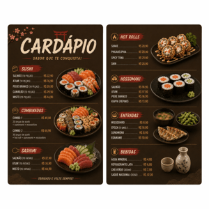 Cardápios A3 em PS laminado – 05 unidades