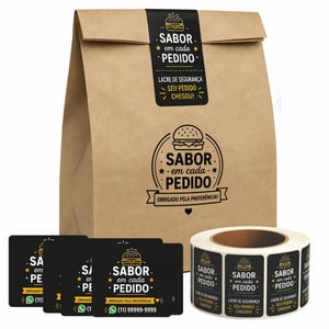 Kit Delivery: 200 adesivos lacre + 500 ímãs de geladeira + 200 sacos kraft Papel e Kraft     - prazo de produção começa após a aprovação da arte.