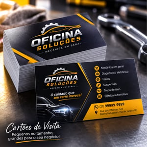 Cartão de Visita – impressão frente e verso Papel brilho 250g 9x5cm Colorido frente e verso Plastificado frente Corte reto O prazo de produção começa após a aprovação da arte.
