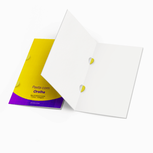 PASTA COM ORELHA Couchê 300g 44x31cm 4x0 Cores Laminação fosca / brilho ORELHA Tam. Arte: 540x392