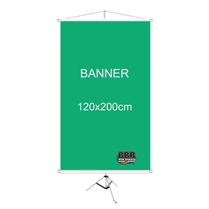 Banner em lona 120x200      Banner impresso em lona de alta qualidade no formato de 120x200cm com bastonete, ponteiras brancas e cordinha para pendurar.