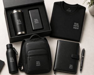 Kit Executivo: mochila, Item eletrônico, caneta, caderno e copo térmico      