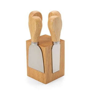 Kit Queijo 4 Peças com Suporte Magnético em Bambu | Brinde Gourmet Sofisticado - 18620