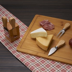 Kit Queijo 4 Peças com Suporte Magnético em Bambu | Brinde Gourmet Sofisticado - 18620