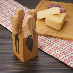 Kit Queijo 4 Peças com Suporte Magnético em Bambu | Brinde Gourmet Sofisticado - 18620