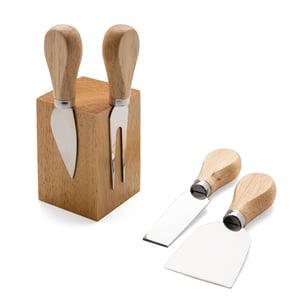 Kit Queijo 4 Peças com Suporte Magnético em Bambu | Brinde Gourmet Sofisticado - 18620