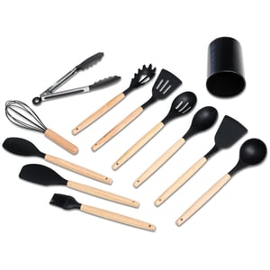 Kit Utensílios 12 Peças em Silicone com Cabo de Bambu | Ecológico e Sofisticado - 07041