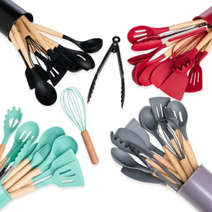 Kit Utensílios 12 Peças em Silicone com Cabo de Bambu | Ecológico e Sofisticado - 07041
